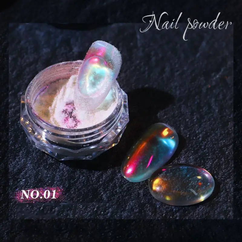 [New] Nail Glitter Aurora Ice Transparent Laser Rainbow Mirror Gel Pigment Powder Chrome Nail Charm Gel Polish Art Decoration