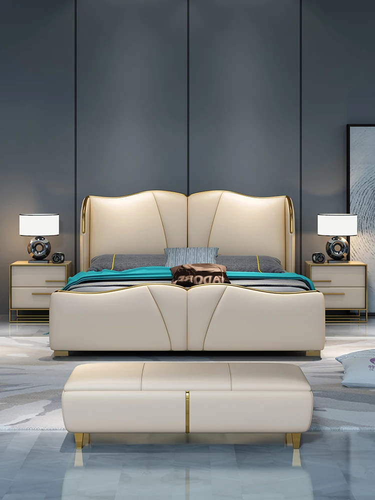 

Italian light luxury leather modern simple Nordic master bedroom high-end wedding bed