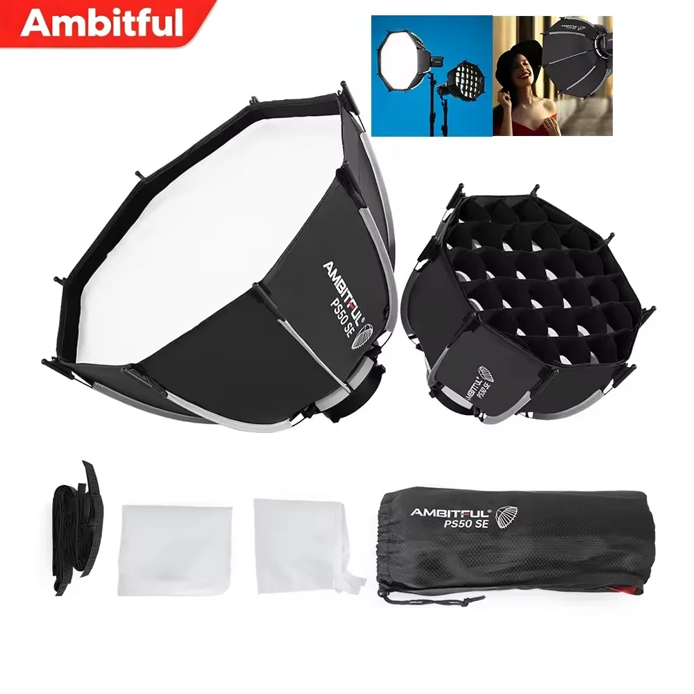 Ambitful PS30/PS50 SE 30cm 50cm mini Quickly Release Bowens Mount Octagon Softbox + Honeycomb Grid Outdoor SoftBox for LED Flash