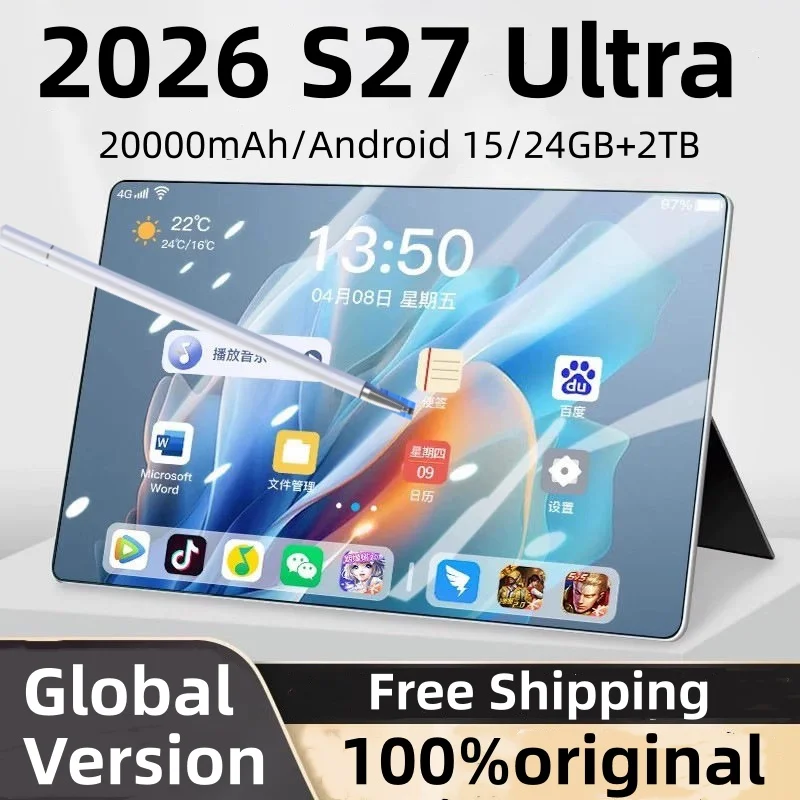 2026 NEW S27 Ultra Android Tablet 11 inch 24GB+2TB Tablets Android 16 Snapdragon8gen3 Tablette PC 20000mAh 5G Dual SIM Tablet PC