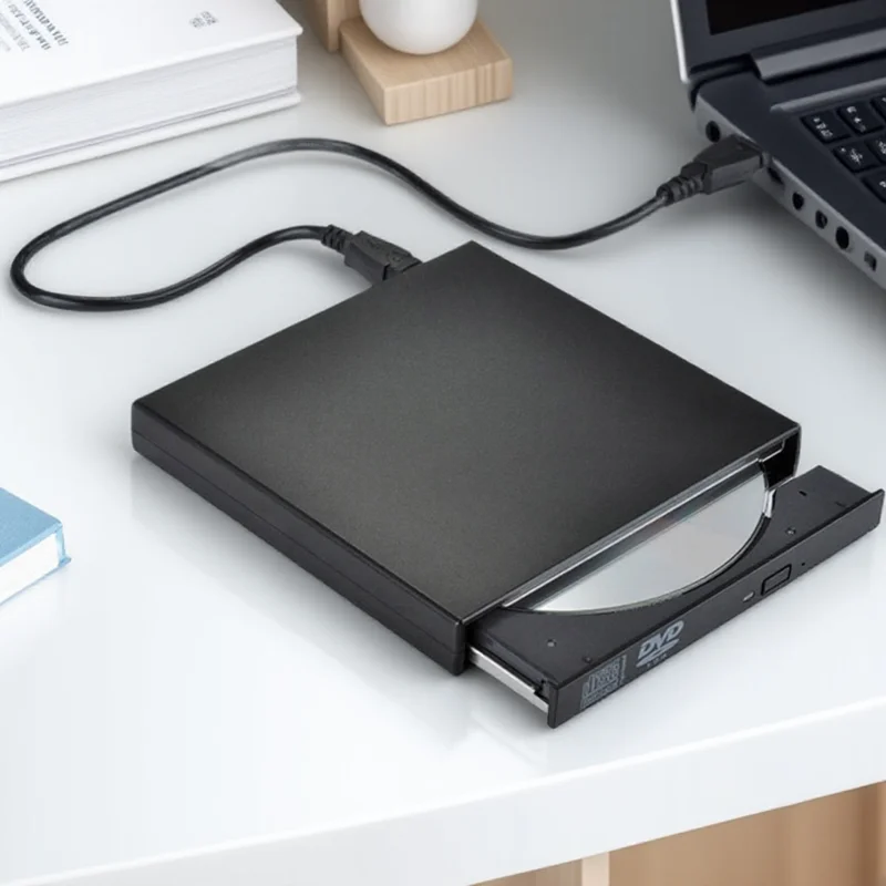 

USB External CD-RW Burner DVDCD Reader Player Dual USB Cables Compatible Windows Mac Laptop Computer