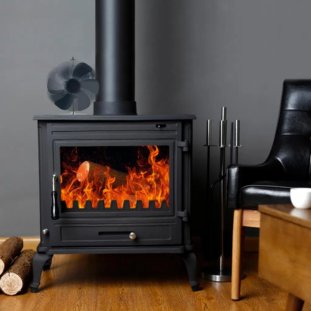 6 Blade Fireplace Fan Heat Powered Eco-Friendly Silent Heat Distribution for Stove Accessories