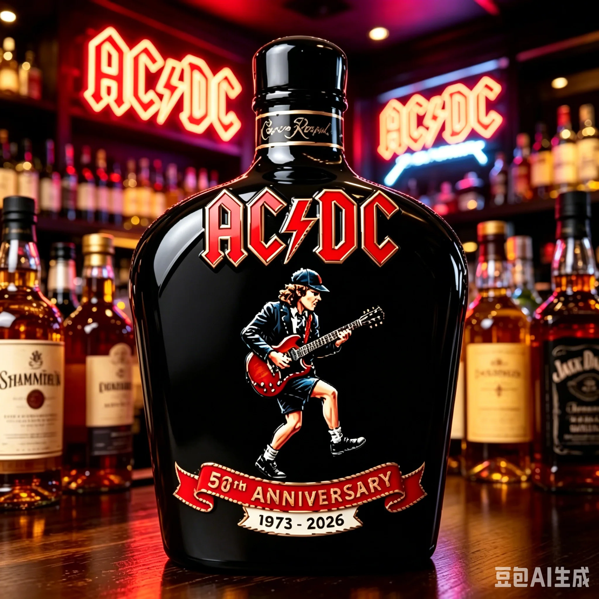 Decantador de whisky conmemorativo del 50 aniversario de la banda AC/DC, botella de licor coleccionable para bourbon/brandy, decoración de bar con temática de banda de rock y regalo para fans