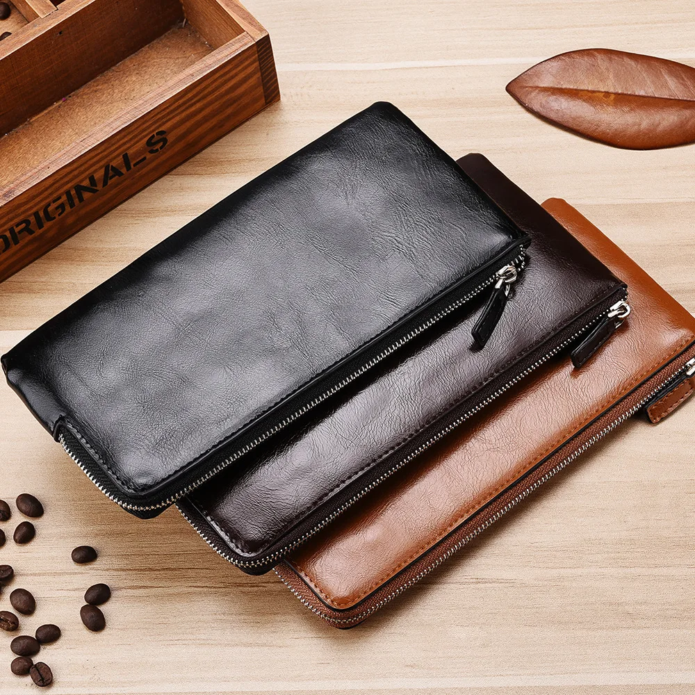 PU  Leather Men's Long  Wallets Classic Multi-Card Slots Card Holder Zipper Coin Purse Large Capacity Cellphone Bag Men Wallet