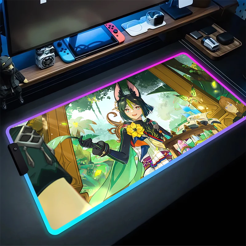 RGB Mouse Pad Tighnari Non-Slip Rubber Edge locking mousepads Game play mats notebook computer G-Genshin Impact Home Decor