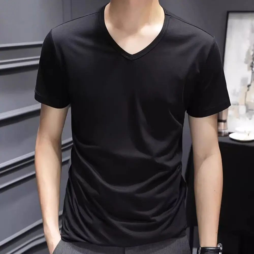 

New V-Neck T Shirts for Men Large Size Simple Short Sleeve T-shirt Bottoming Shirt Loose Basic T-shirt All-match