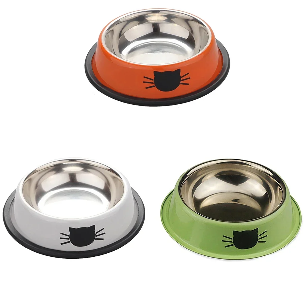 Pet bowl Stainless Steel cute cat face printed cat and dog universal anti slip and easy to clean indoor and outdoor