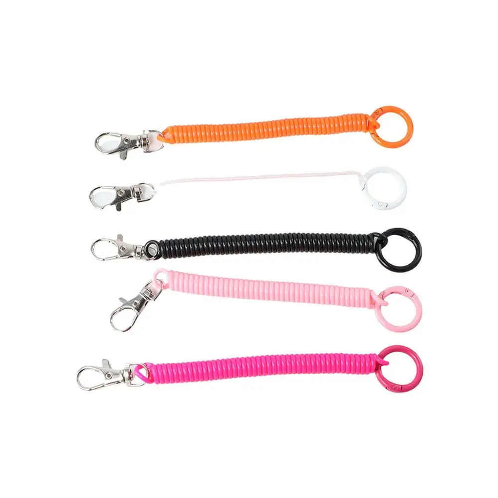 Metal Clasp Stretchy Key Chain Holder Retractable Coil Springs Keyring Stretch Spring Coil Anti-lost Lobster Clasp Key Hooks