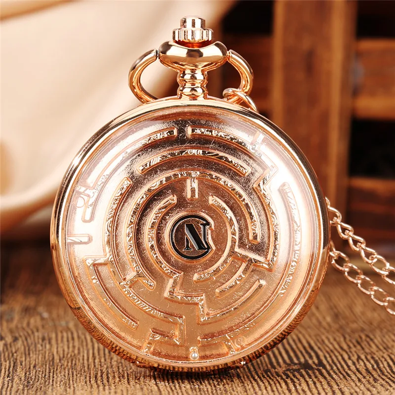 Creative Maze Game Cover Rolling Ball Design Unisex Quartz Pocket Watch Roman Number Compass Dial Necklace Pendant Chain