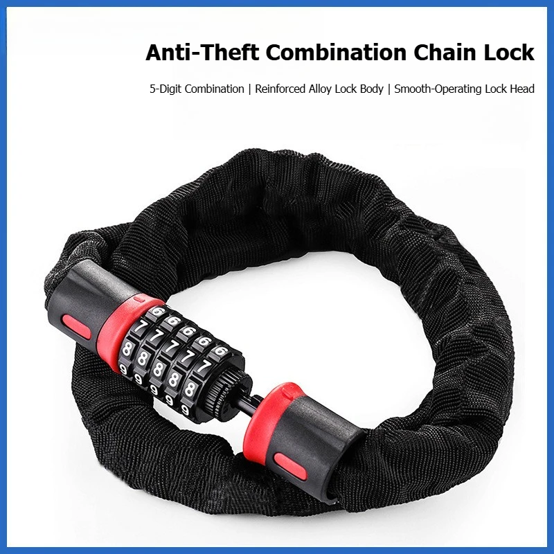 5-Digit Combination Chain Lock Heavy Duty Anti-Theft Security Lock Resettable Password Bike Lock for Bicycle E-Bike Motorcycle