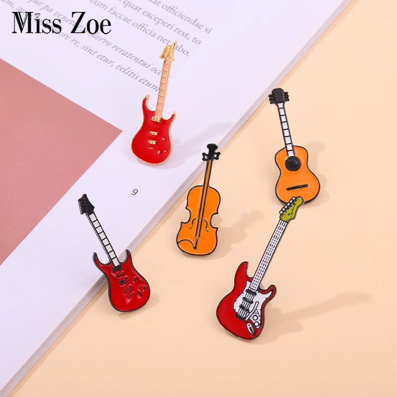 Rock Band Enamel Pins Custom Bass Guitar Brooches Musical Instrument Lapel Badges Cartoon Jewelry Gift for Kids Friends