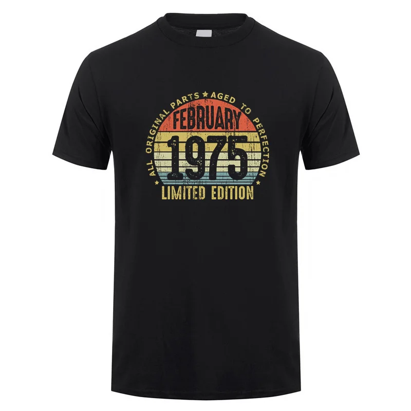 Summer Born in 1975 February May T Shirt Short Sleeve Made In March November Every Month of 1975 Tees 50th Birthday Gift OT-036