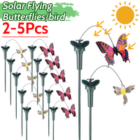 5-2Pcs Solar Garden Dancing Ornament Solar Powered Flying Wobble Butterfly Bird Garden Stake for Patio Landscape Ornament