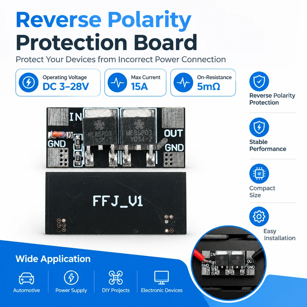 20A Reverse Polarity Protection Module for Battery/Capacitor Charging Anti Reverse Connection Board DC 3V-28V Anti Misconnection