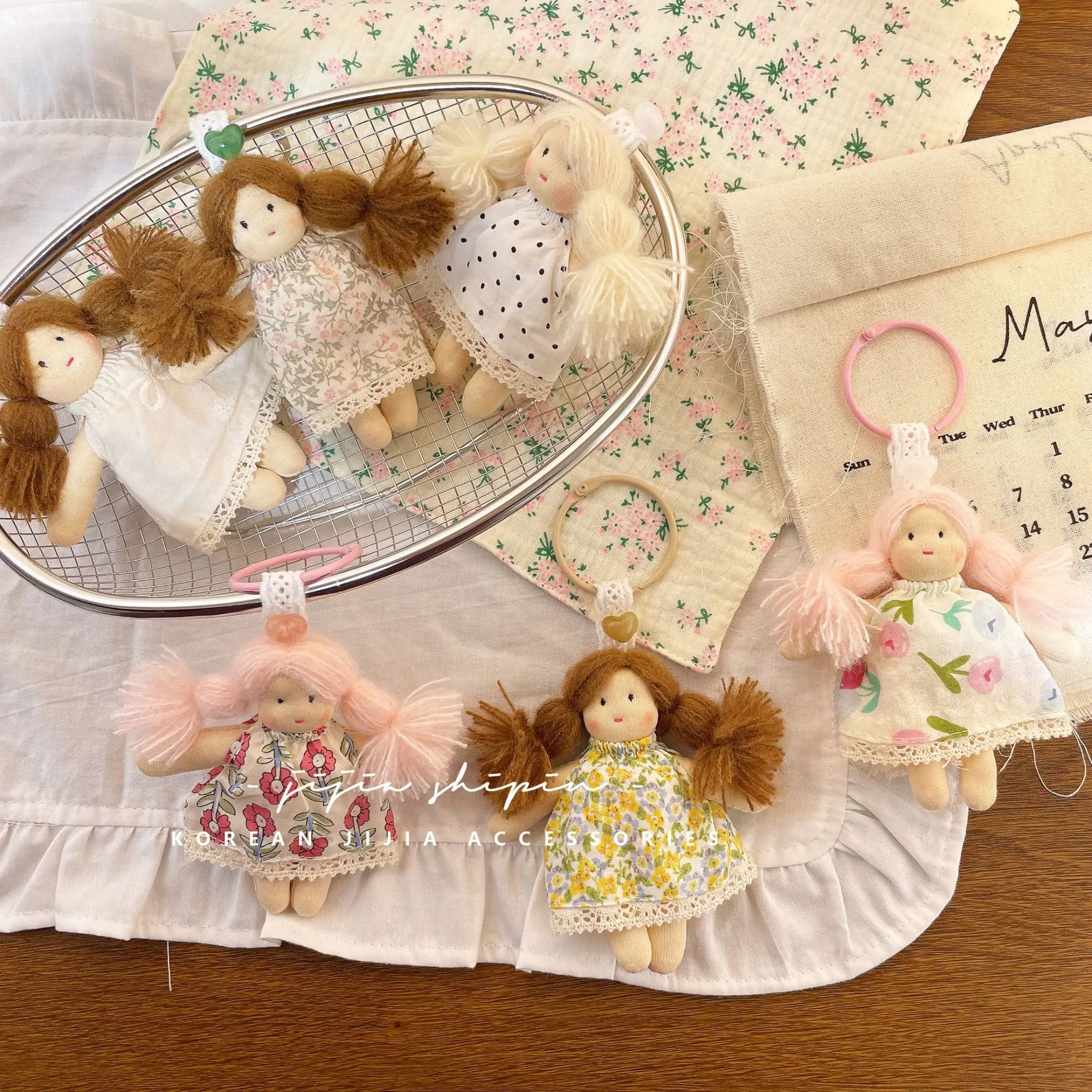 Handmade Cloth Doll Keychain Floral Skirt Pendant Cute Girl Bag Charm Decorative Accessory for Backpack Purse Gift