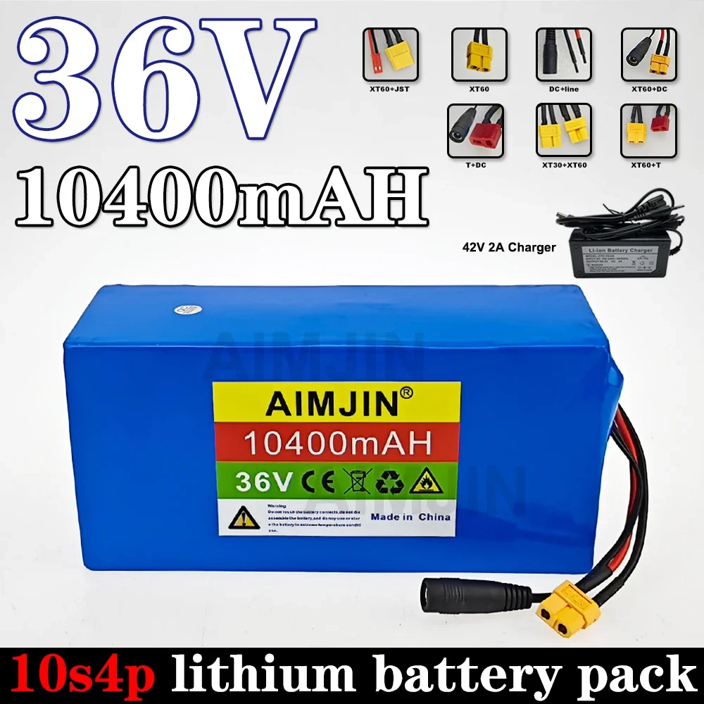 

36V 10.4Ah battery 18650 10S4P 500W high power batteries 42V 10400mAh with BMS Protection+Charger