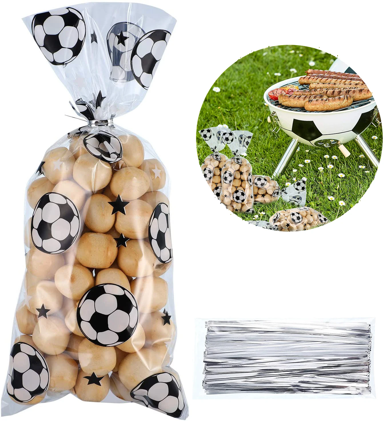 Soccer Party Favors Bag Heat Sealable Treat Candy Bags Goodie Bags Football Theme Gift Bags with Twist Ties For World