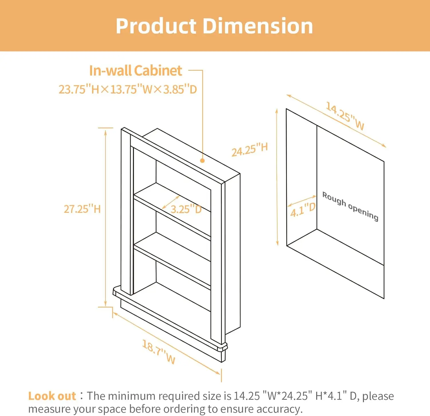 14 x 24 Recessed Medicine Cabinet, White Bathroom Wall Cabinet, 3-Tier Wall Niche with Mirror, for Bathroom Storage