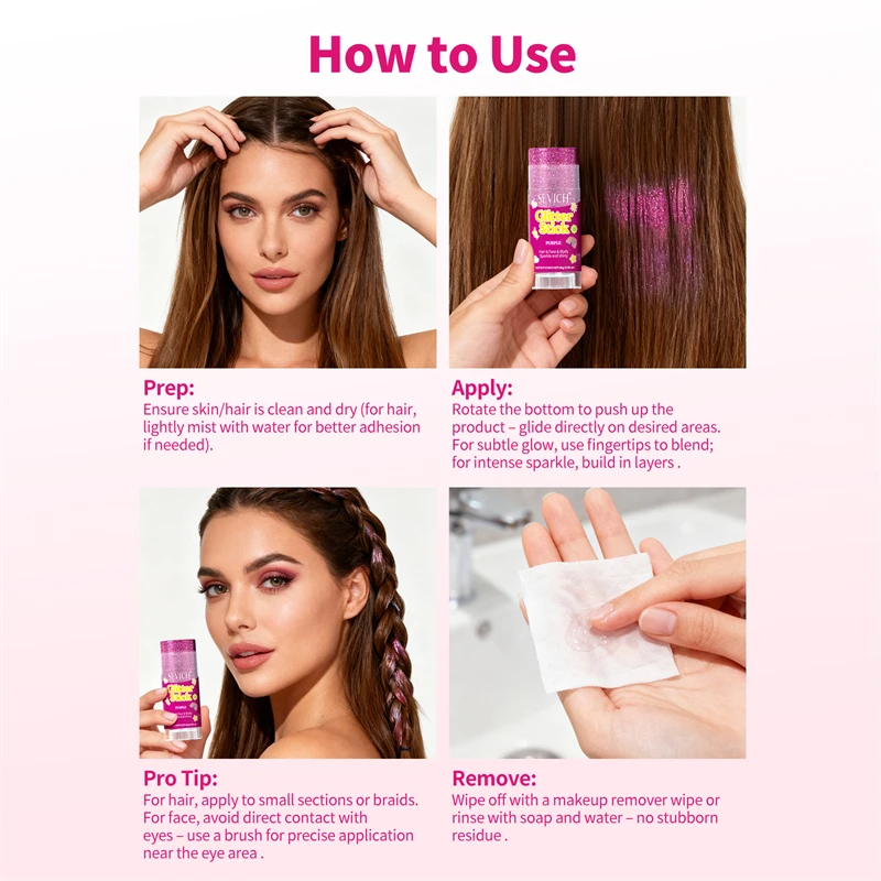 Błyszczący sztyft do ciała z brokatem, różowe, połyskujące cekiny, żelowy sztyft do twarzy, aplikacja, wysoki połysk, perłowy cień do powiek, jasny makijaż