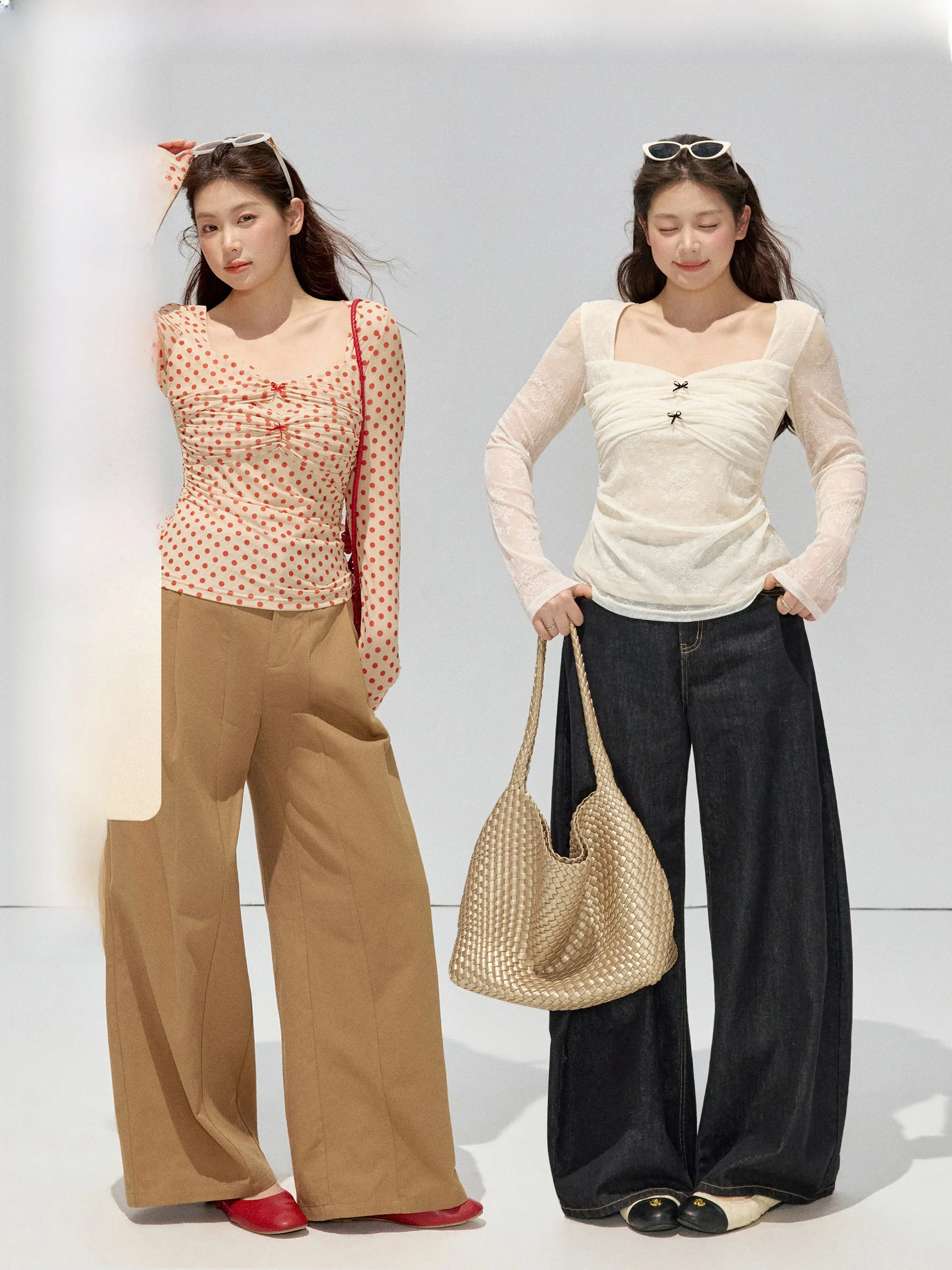 

Топ JULULOOK Studio большого размера с кружевом и эластичной резинкой, красный в горошек, с узлом, для полных женщин, для повседневной носки, с длинным рукавом, квадратным вырезом, футболка