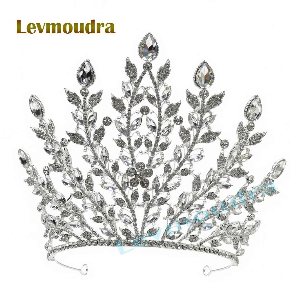 

Levmoudra Luxury Tall Pageant Wedding Tiaras For Bride Crystal Rhinestone Alloy Bridal Crown for Women Princess