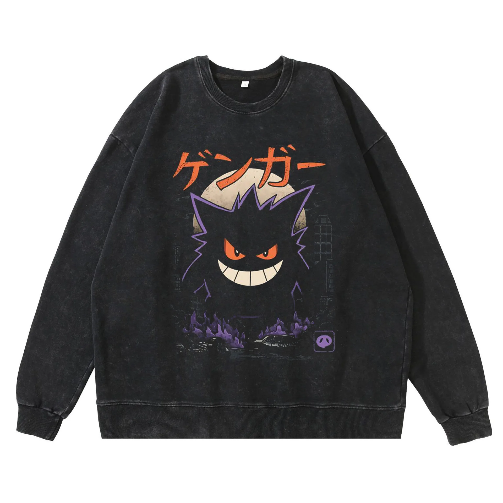 Washed To Make Old Ghost Stone Elf Anime Street Retro Cotton Hoodie Street Trendy Round Neck Hoodie