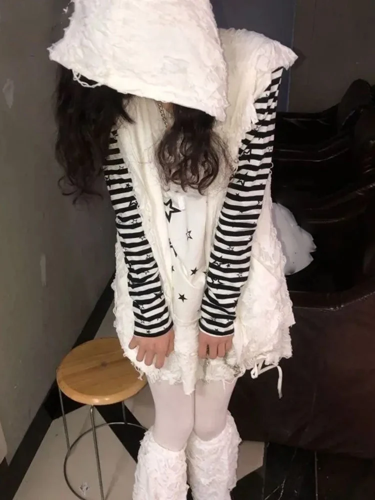 

Японские полосатые футболки с длинными рукавами и принтом звезд Y2k, женские винтажные топы в стиле панк с круглым вырезом в стиле гранж, милые повседневные футболки Harajuku