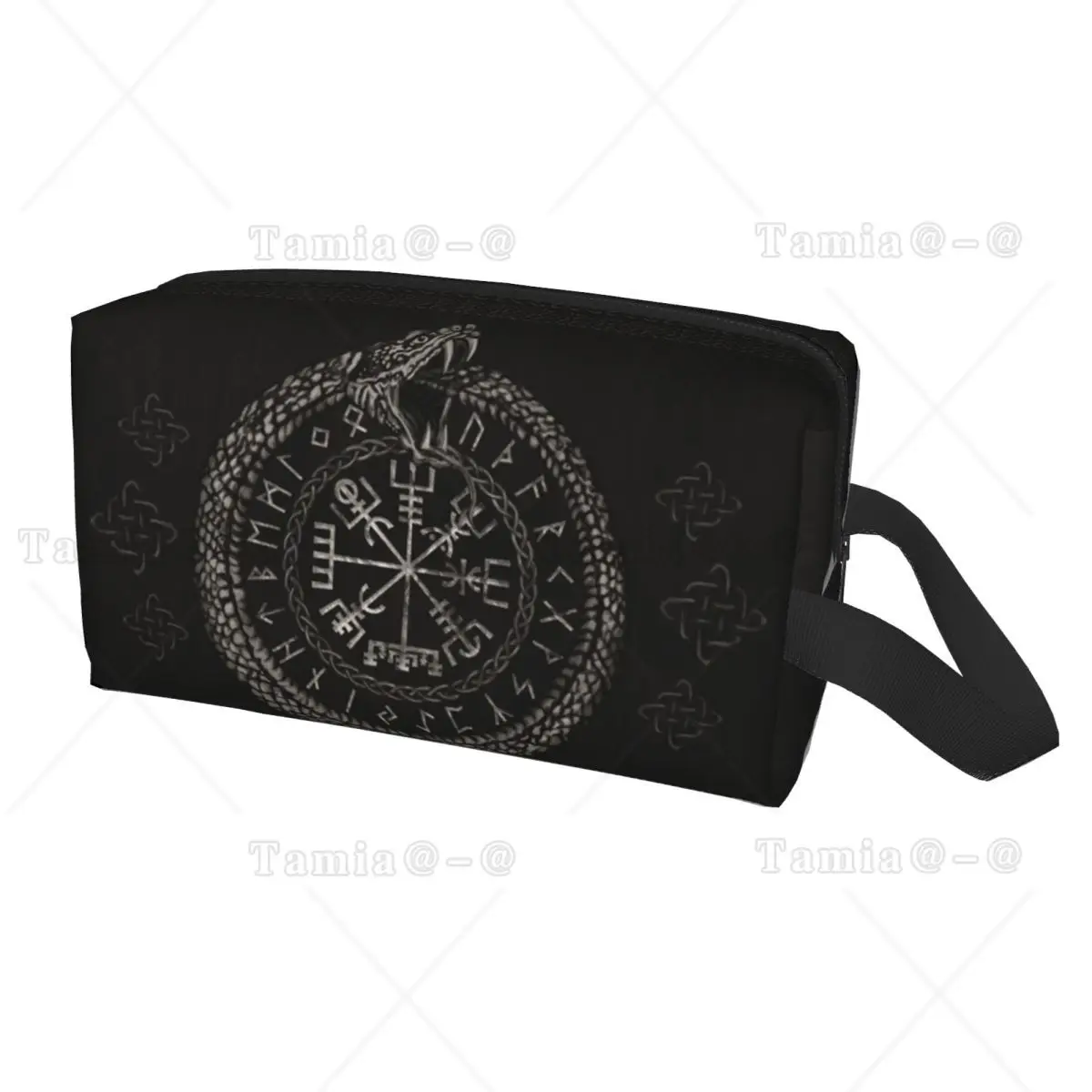 Vegvisir With Ouroboros And Runes Art Toiletry Bag Valhall Vikings Makeup Cosmetic Organizer Women Beauty Storage Dopp Kit Box
