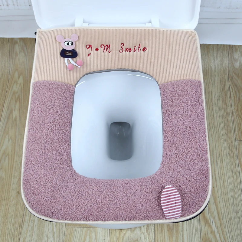 Cartone animato carino peluche quadrato cuscino per wc accessori per il bagno tenere al caldo con cerniera impermeabile tappetino per wc per uso