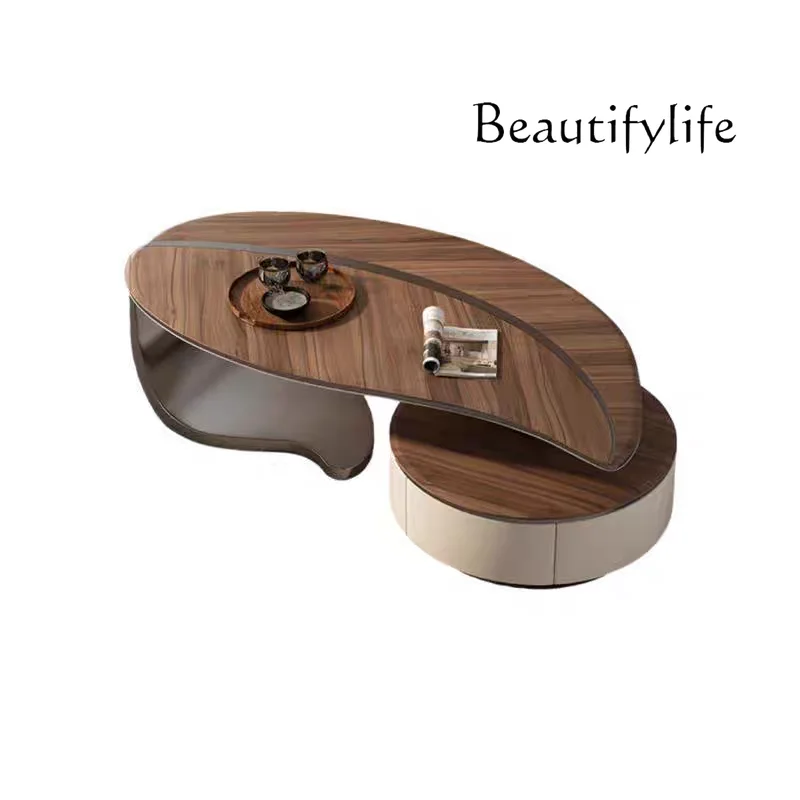 

Walnut special-shaped leaf coffee table designer light luxury villa size apartment living room home