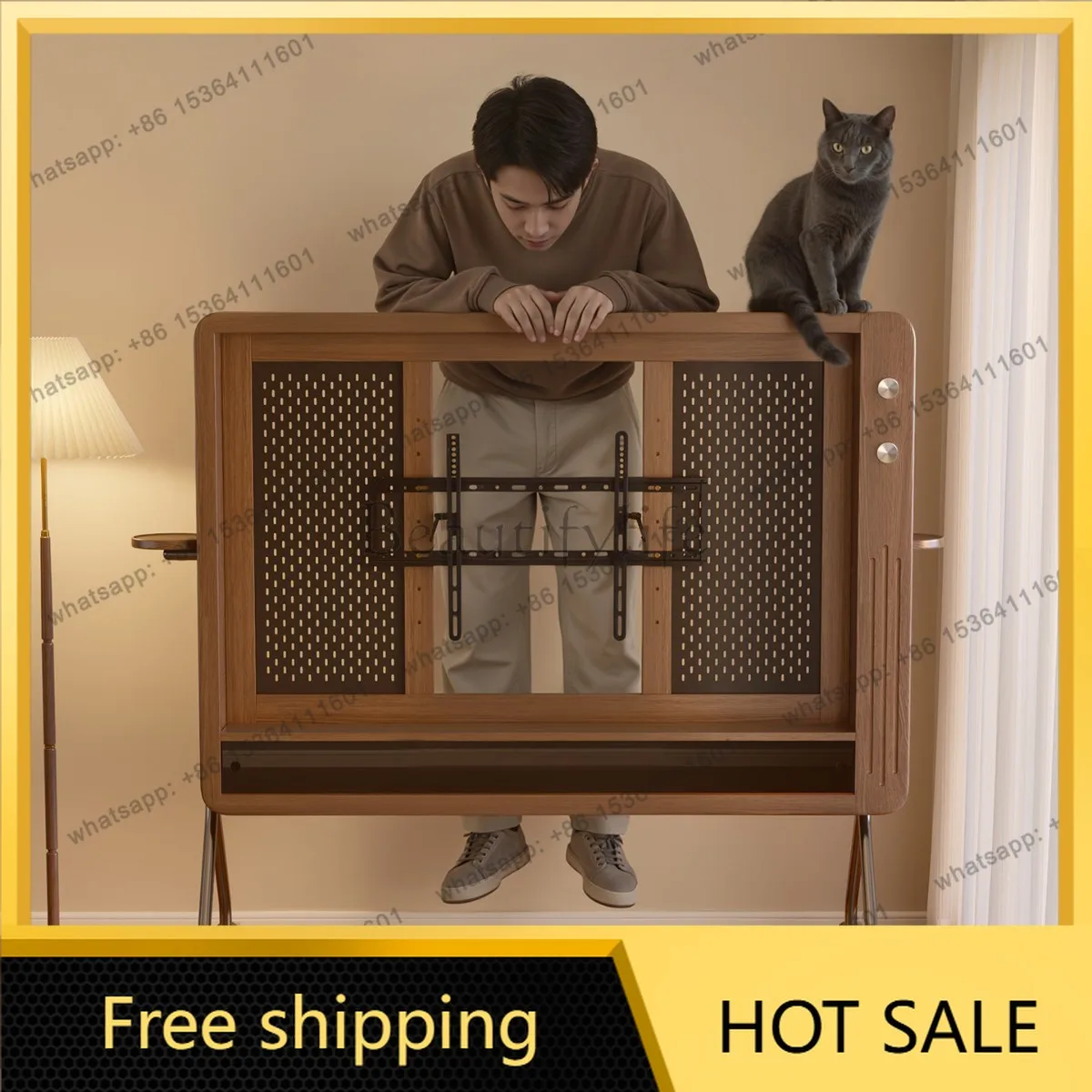 Factory Direct Sales New All Solid Wood Floor TV Cabinet Removable TV Stand Simple Wind