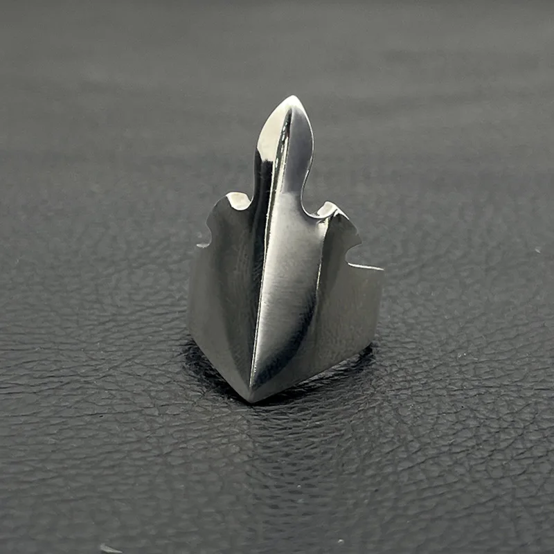 Stainless Steel Open Ring for Men Retro Spear Arrow Shape Wide Band Adjustable Finger Ring Punk Gothic Hip‑Hop Statement Jewelry