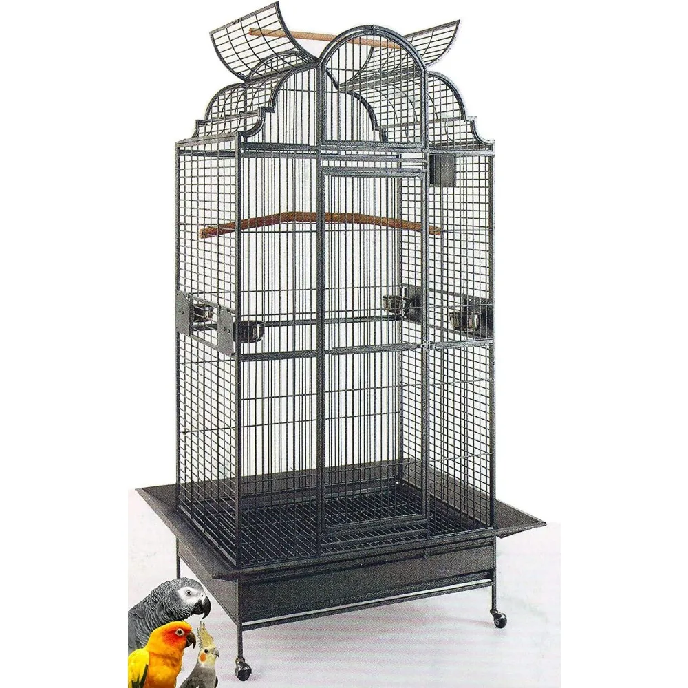 

Large Stylish Play Dome Top Durable Wrought Iron Bird Parrot Parttot Finch Macaw (BlackVein)