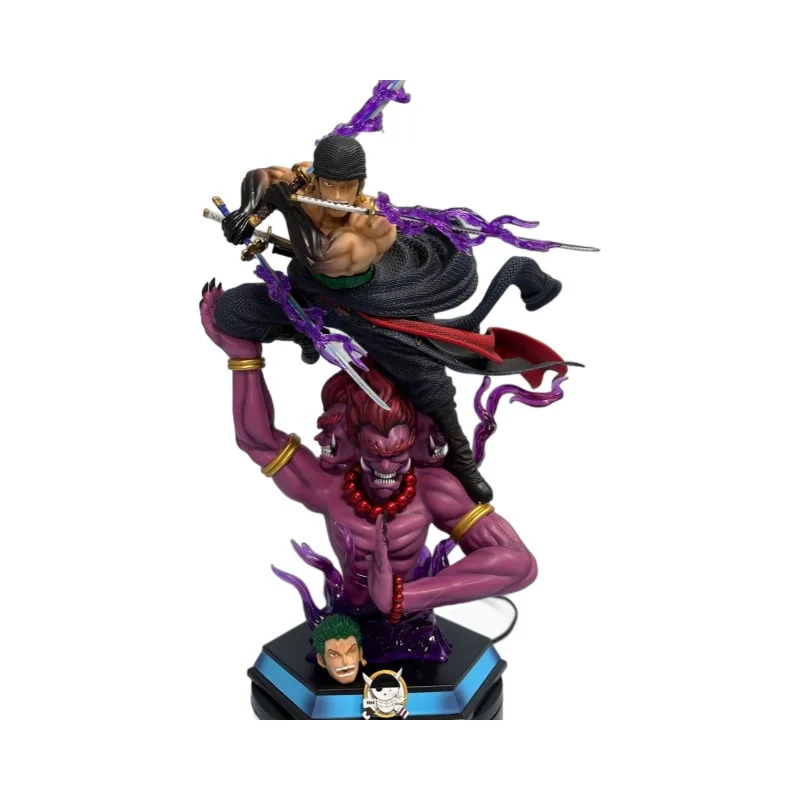 One Piece Roronoa Zoro Purgatory Asura Gk Statue Replaceable Double Head Pvc Glowing Base Anime Figure For Adult Collectors view 5