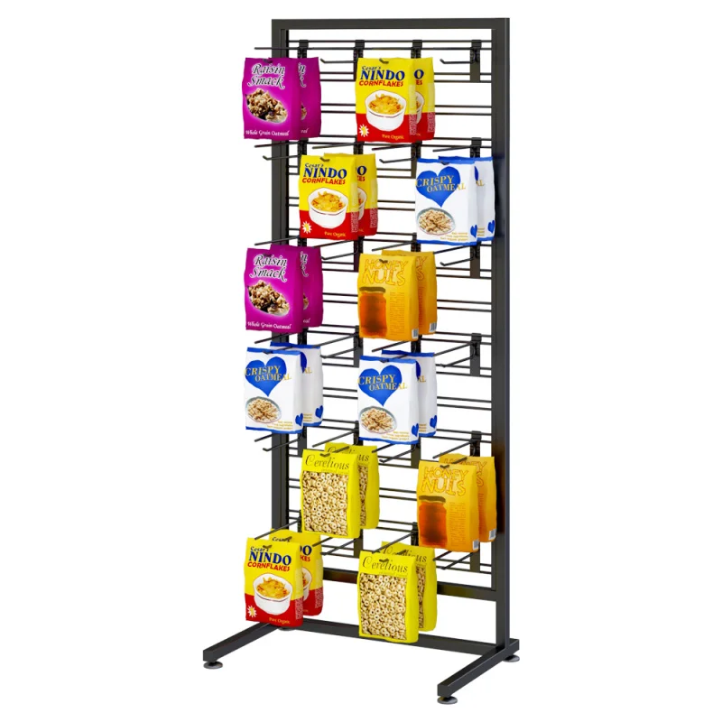 Custom. Factory custom supermarket snacks shop metal hook pouch potato chips store racks shelf display rack stand