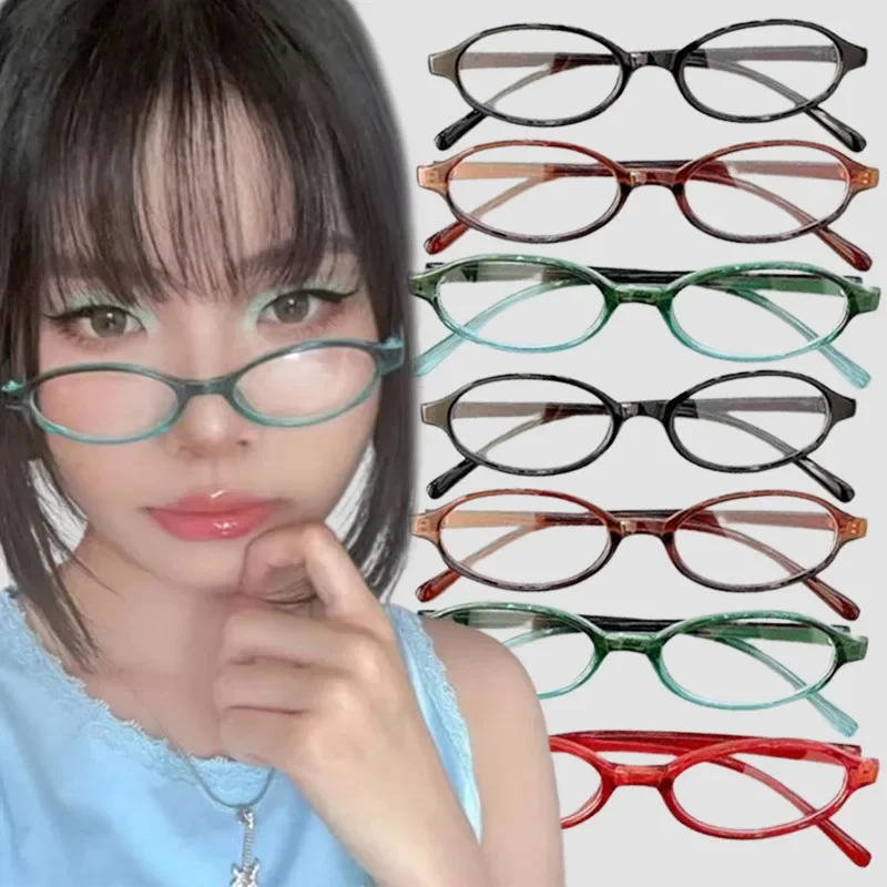 Y2K Retro Oval Women's Glasses Girls Red Green Frame Glass Eyewear Decorative Computer Anti-blue Light Blocking Eyeglasses