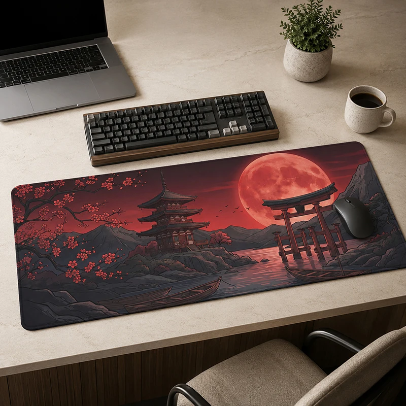 Mouse Pad Gaming Dark Red Moon Shrine XL Large Computer New Mousepad XXL Mechanical Keyboard Pad Soft Office Desktop Mouse Pad