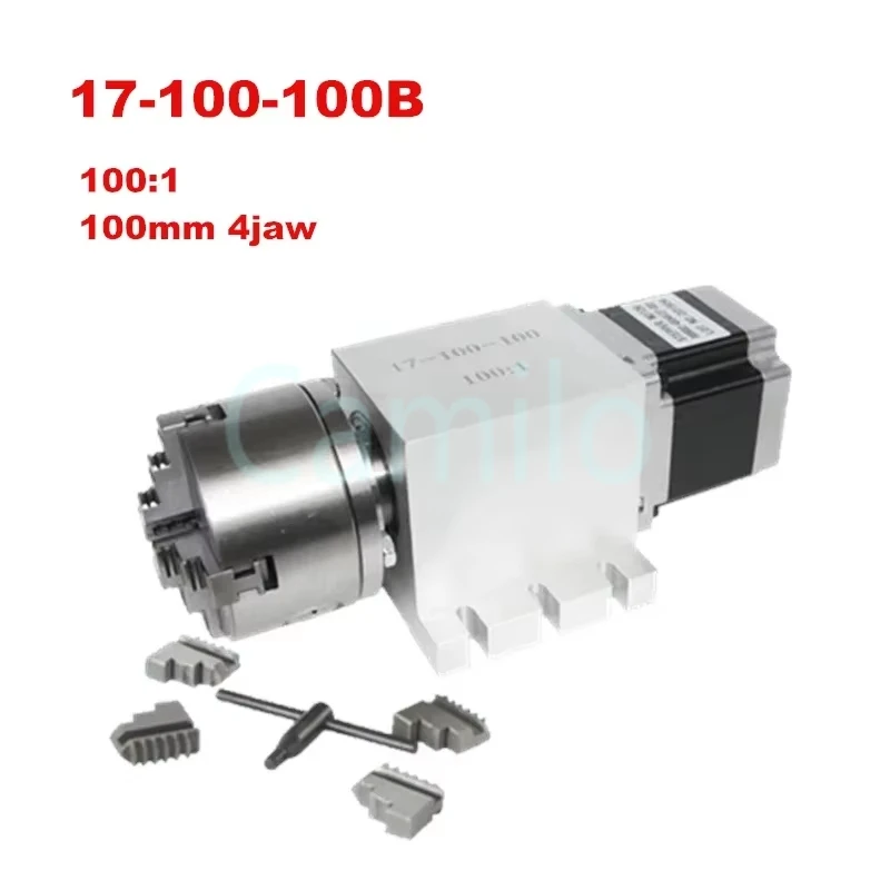 Harmonic Drive Reducer 3 4 Jaw 100mm Chuck CNC 4th Axis Rotary Axis Speed Reducing Ratio 50 for Milling Machine 50:1 100:1 CNC