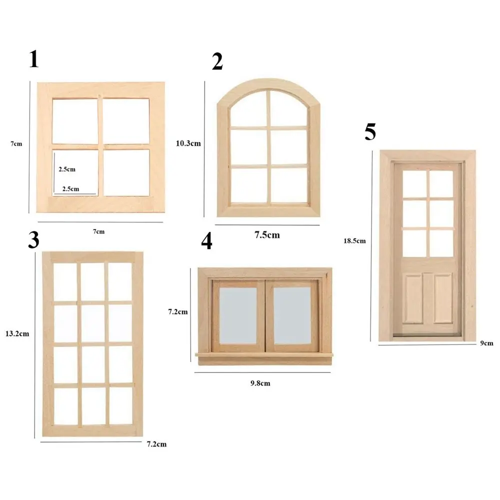 5 Styles Miniature Doll Accessories 1/12 Dollhouse Furniture Doll House Window Doll Furniture Wooden Frame Glass Plate