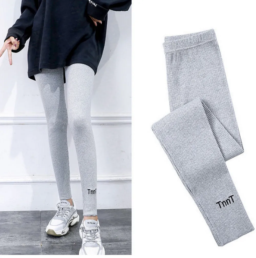 Women\'s Rib Kint Leggings Fleece Inside Ribbed Knitting Pantyhose Winter Stretchy Pant Korea Japan Active Pants Thermal ouc2563