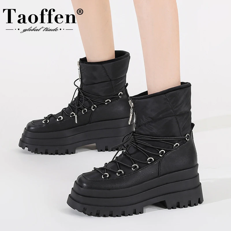 

Taoffen 2023 New Women Short Boots Plush Platform Winter Women Shoes Fashion Street Female Ankle Boot Footwear Size 35-42