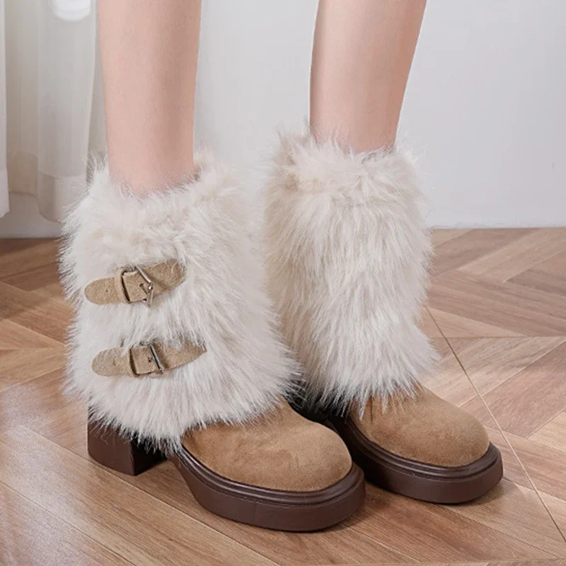 

Женские зимние ботильоны на меху, модная теплая женская обувь на высоком каблуке, зима 2029, новые туфли-лодочки, женские ботинки, платье, комфорт Mujer Zapatos