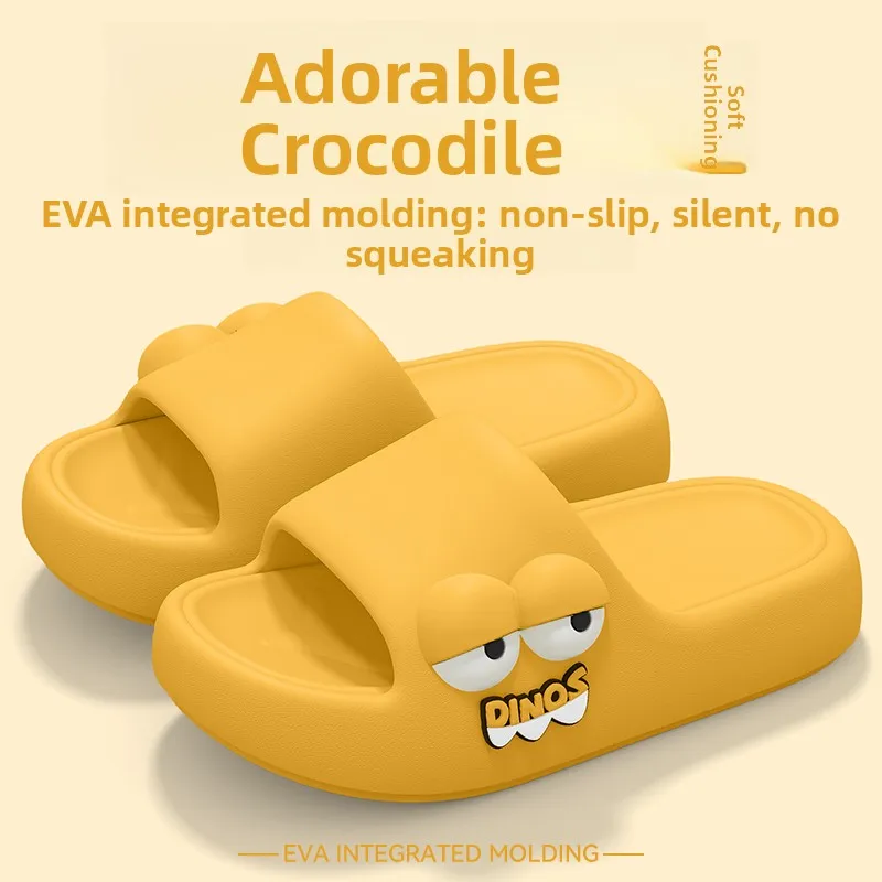 

2026 New Adorable Crocodile Slippers Women Indoor Thick Bottom Anti-slip Silent EVA Cute Soft Bottom Sandals Men Home Slippers