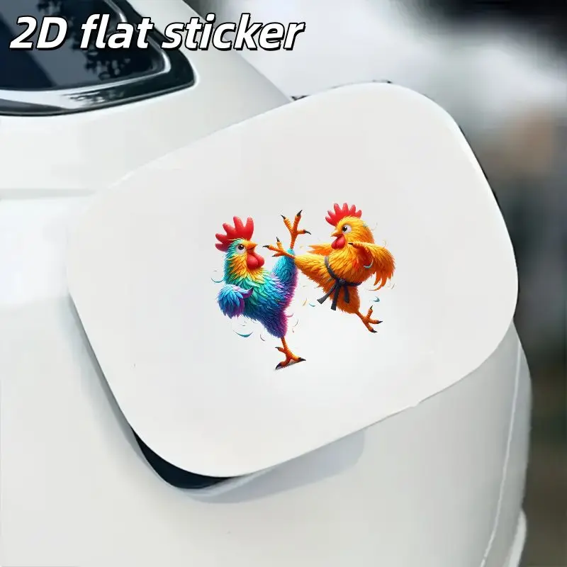 1Pc 2D Flat Colorful Martial Arts Roosters Vinyl Sticker, Waterproof Durable Decal for Car Window & Smooth Surfaces