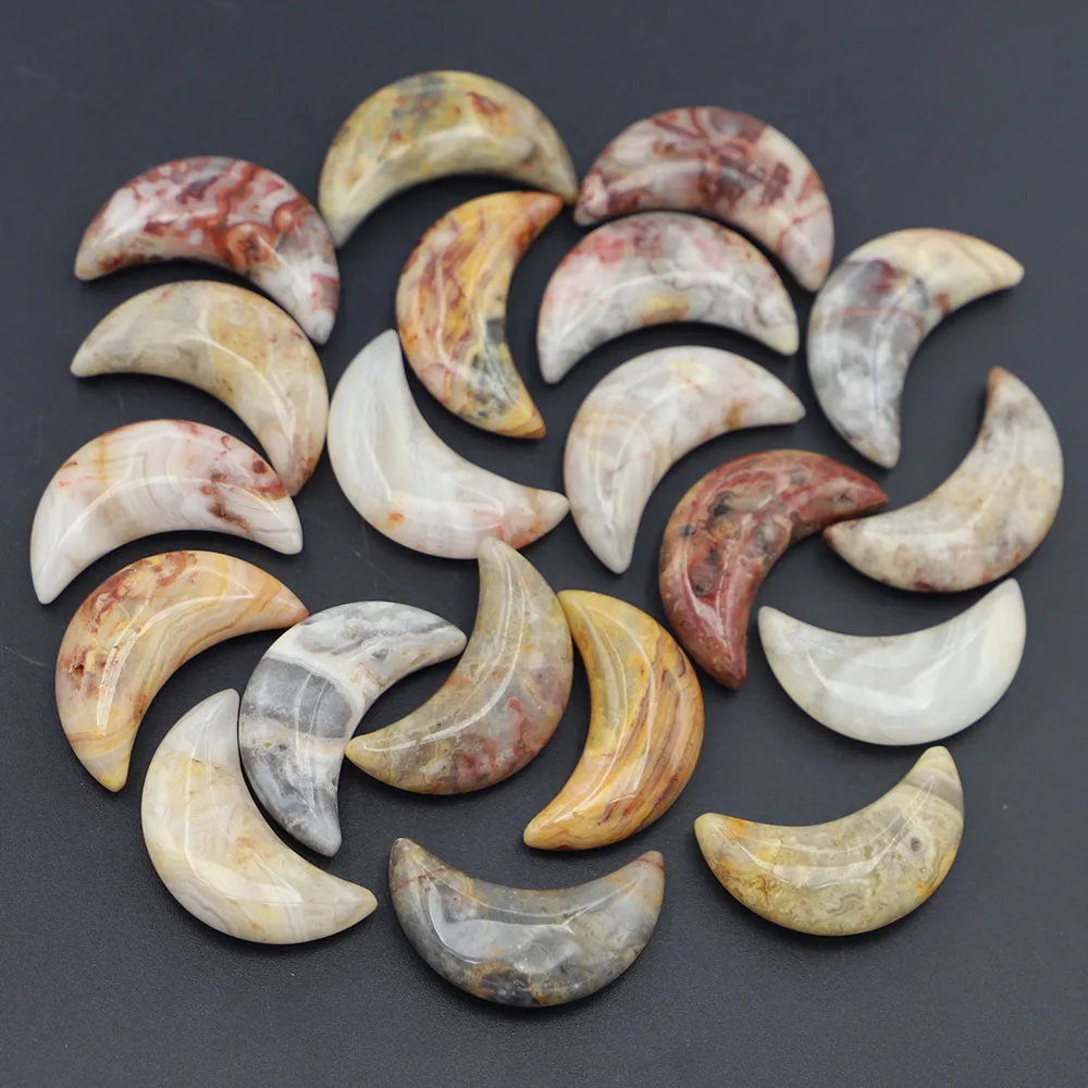 Natural Stone Crazy Onyx Moon Gemstone Home Ornament Craft Gift Decor Charm Necklace Pendant Jewelry Accessories Wholesale 12Pcs