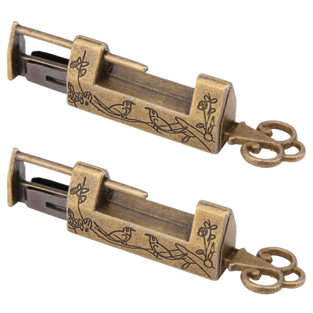 4pcs Bronze Finish Chinese Style Padlock Mini Size With Matching Keys Magpie Flowers Padlock Red Tassel Accessory