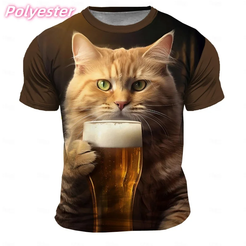 Beer Cat Panda Graphic T-Shirt For Men Funny Animal 3D Printed Tees Summer Casual Loose Short Sleeve T Shirts Street O-Neck Tops