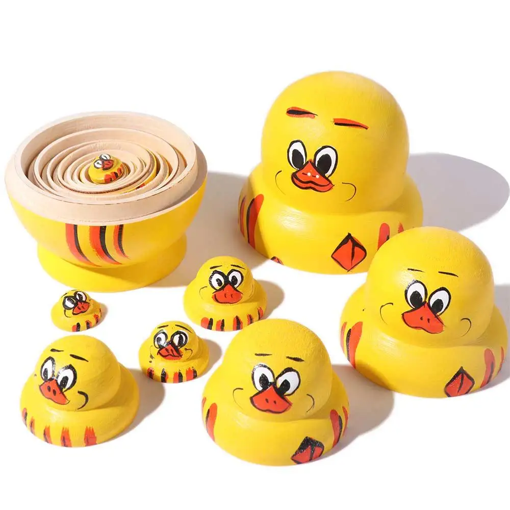 Decorations 10 Layer Nesting Wooden Animals Pattern Matryoshka Cartoon Yellow Duck Stacking Chidrens Gift