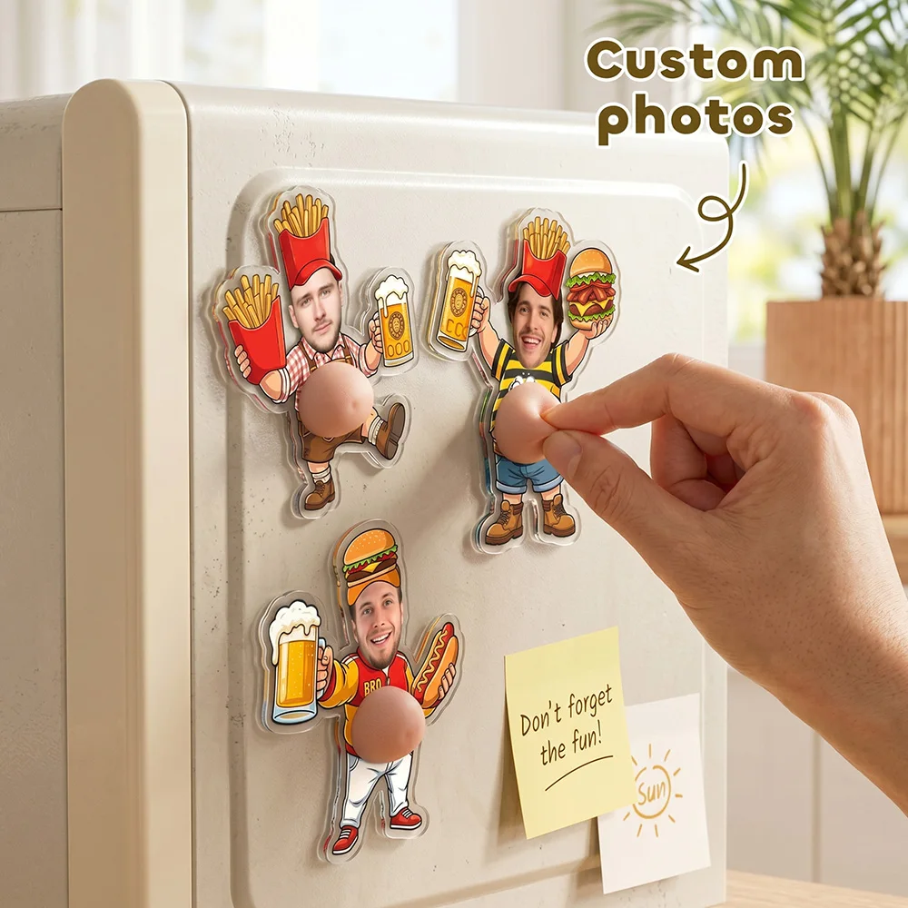 Personalized Fast Food Photo Fridge Magnet, Burger Fries Beer Design, Funny Belly Stress Relief Refrigerator Decor,