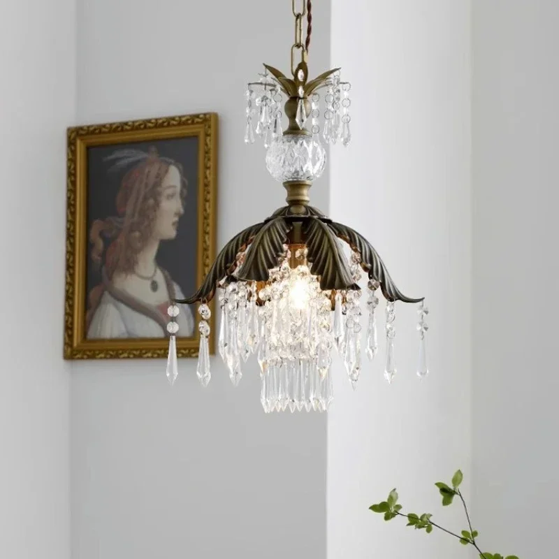 

SANDYHA Nordic Retro Crystal Ceiling Chandelier Brass Pendant Light LED Hanging Lamp for Bedroom Living Room Dining Table Home